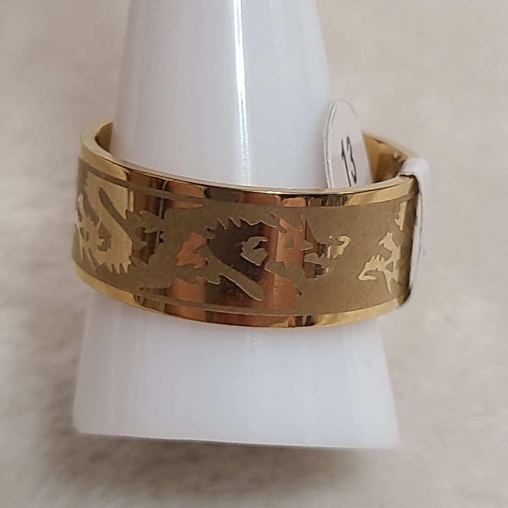 Spikes Gold Tone Stainless Steel Dragon Ring